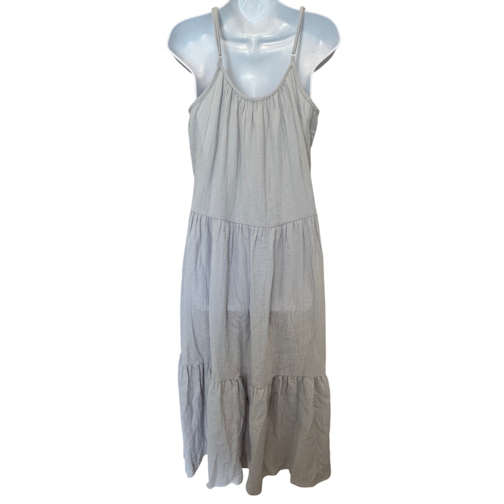 NWT Magaschoni Gauze Dress Medium Dawn Blue Organic Cotton Tiered - Picture 6 of 11